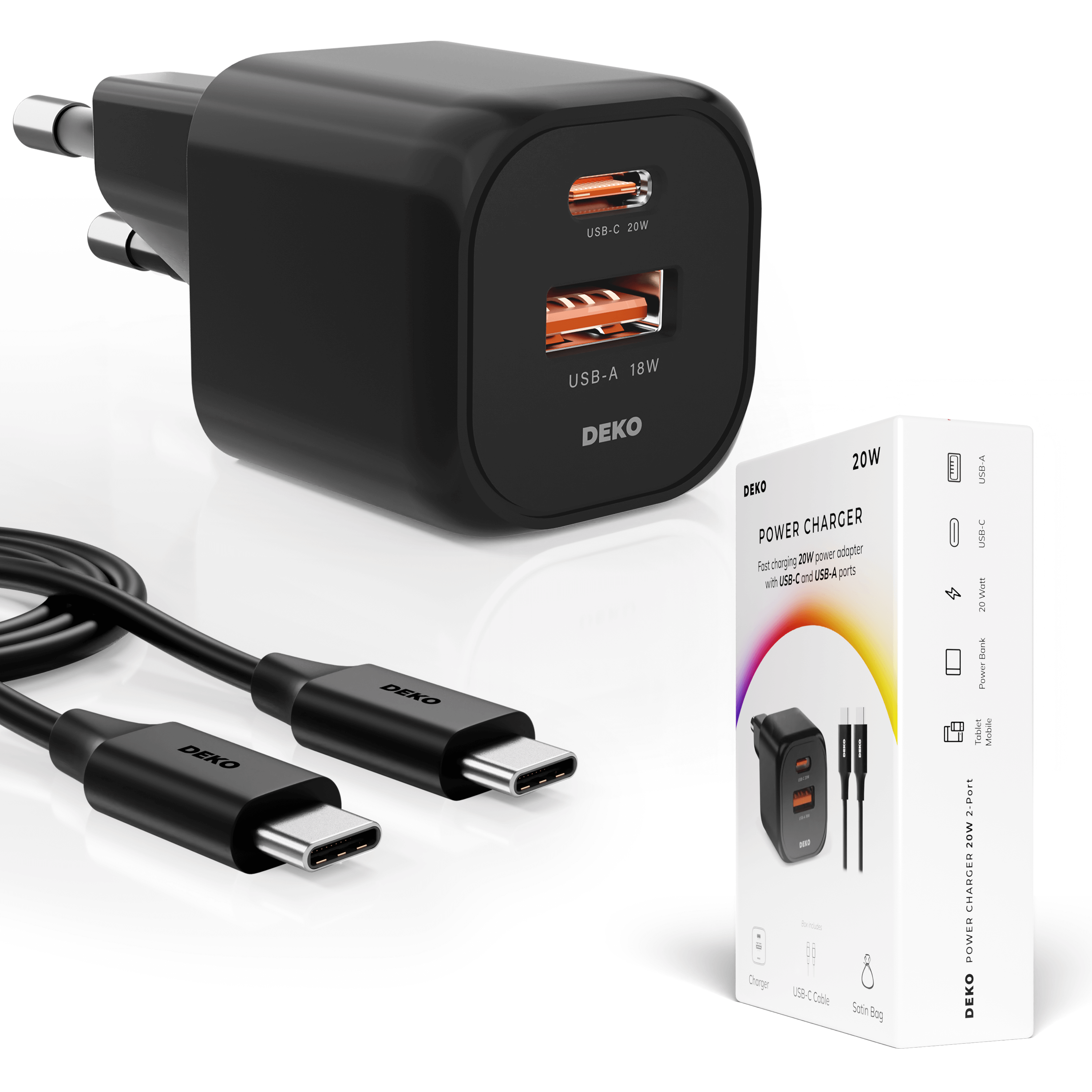 Ładowarka DEKO NANO 20W GaN Fast - 1x USB-C 1x USB-A (Czarna) -  DEKO ELECTRONICS