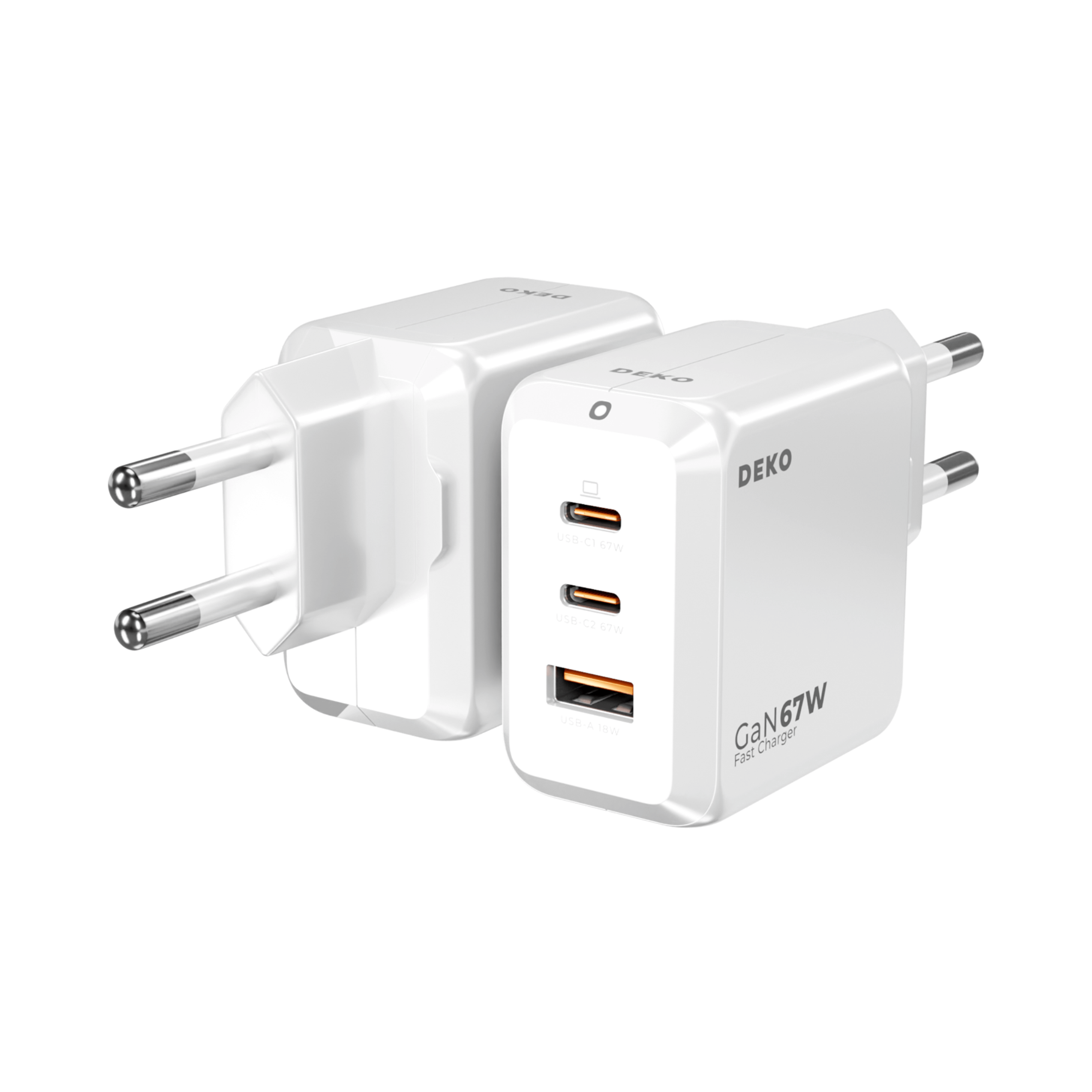 Ładowarka DEKO TRAVELER 67W GaN Fast - 2x USB-C 1x USB-A (Biała) -  DEKO ELECTRONICS