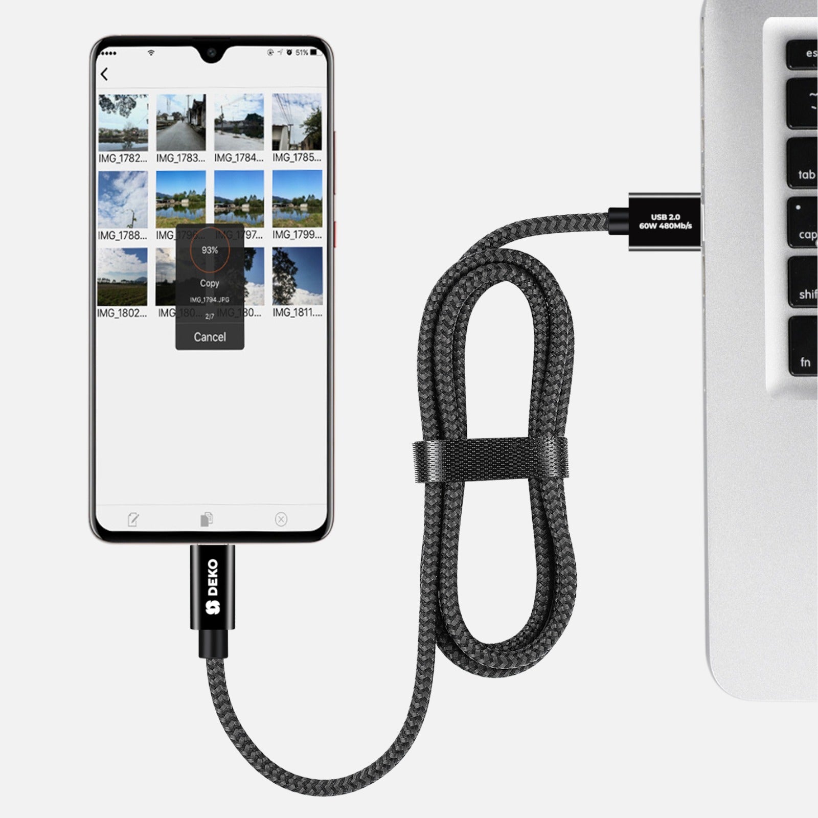 DEKO Kabel USB-C USB 2.0 (60W, 480Mb/s)