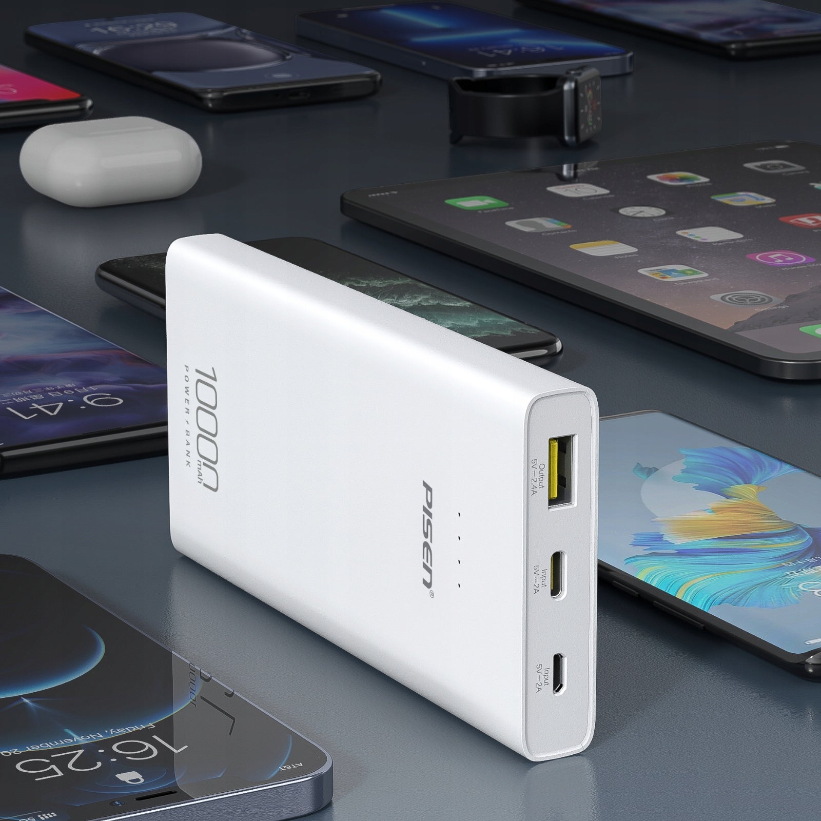 PISEN Szybki Powerbank Mr. White 10000mAh 12W PD/QC (TS-D324)